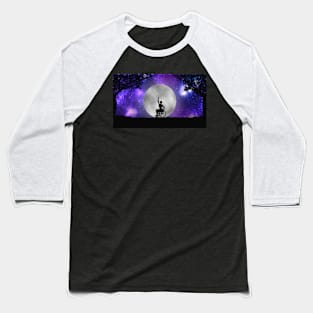 Disabled wheelchair user ballerina dancing before a full moon and galaxy Baseball T-Shirt